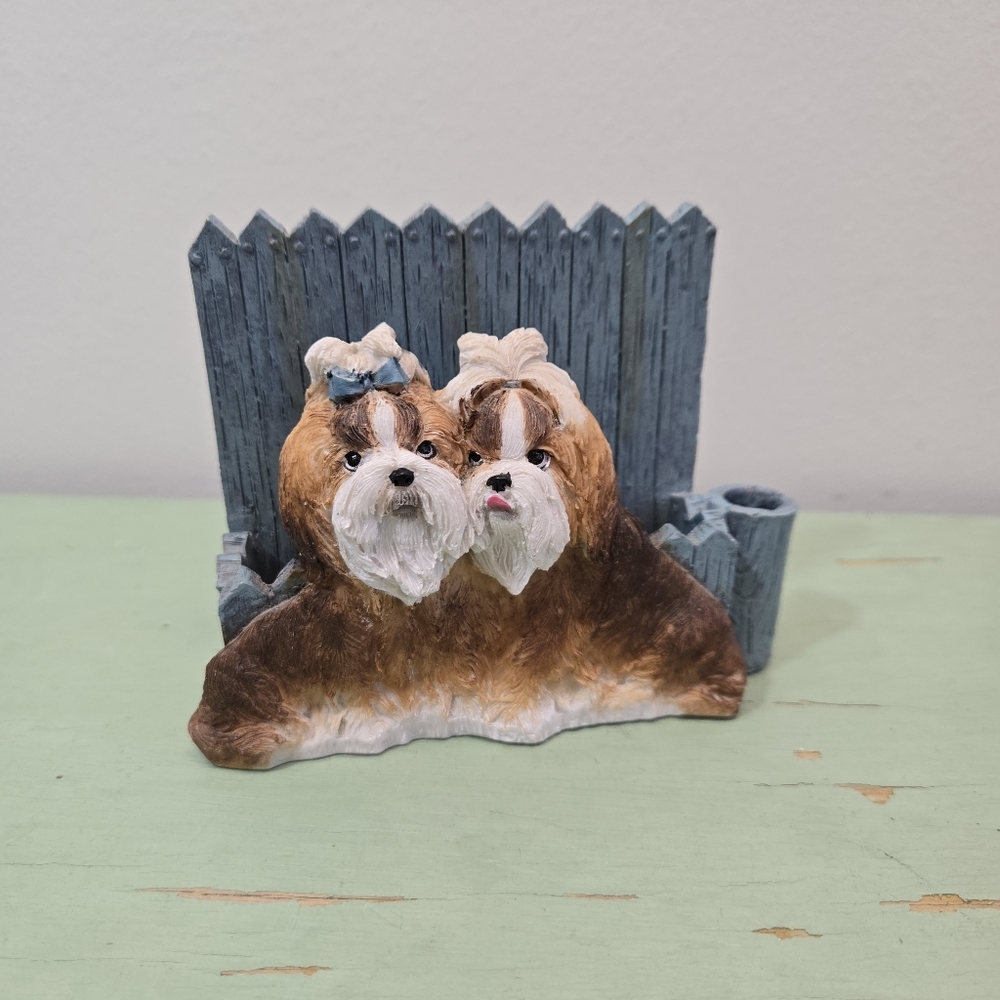 Resin Shih Tzu Dog Magnetic Notepad Pen Holder